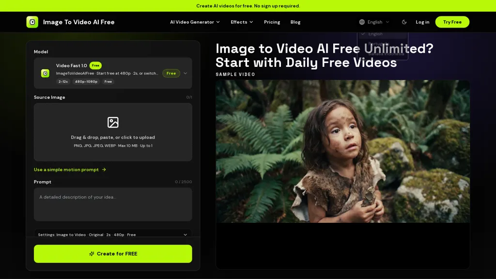 imagetovideoaifree.com AI tool screenshot