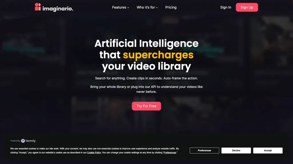 Imaginario AI website