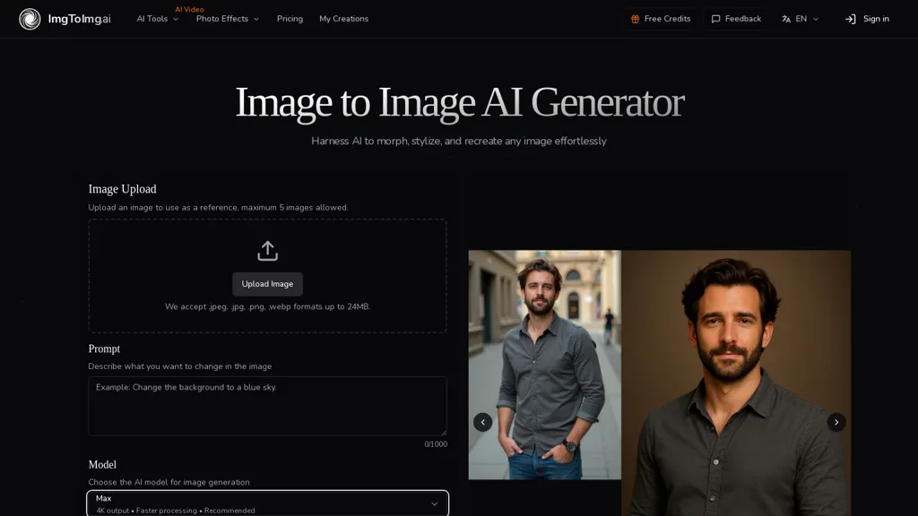 ImgToImg.ai AI tool screenshot