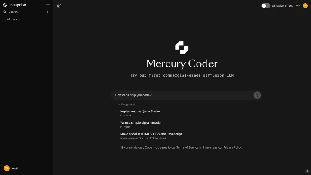 Inceptionlabs - Mercury coder website