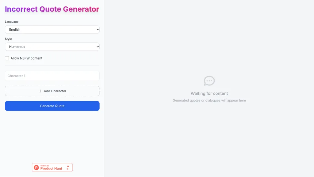 Incorrect Quote Generator website