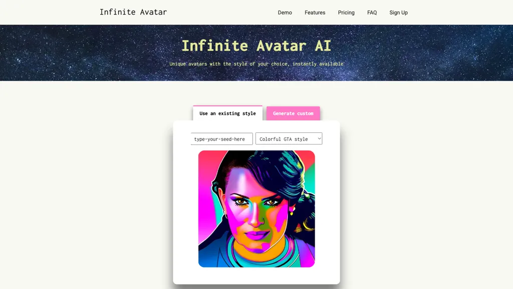 Infinite Avatar website