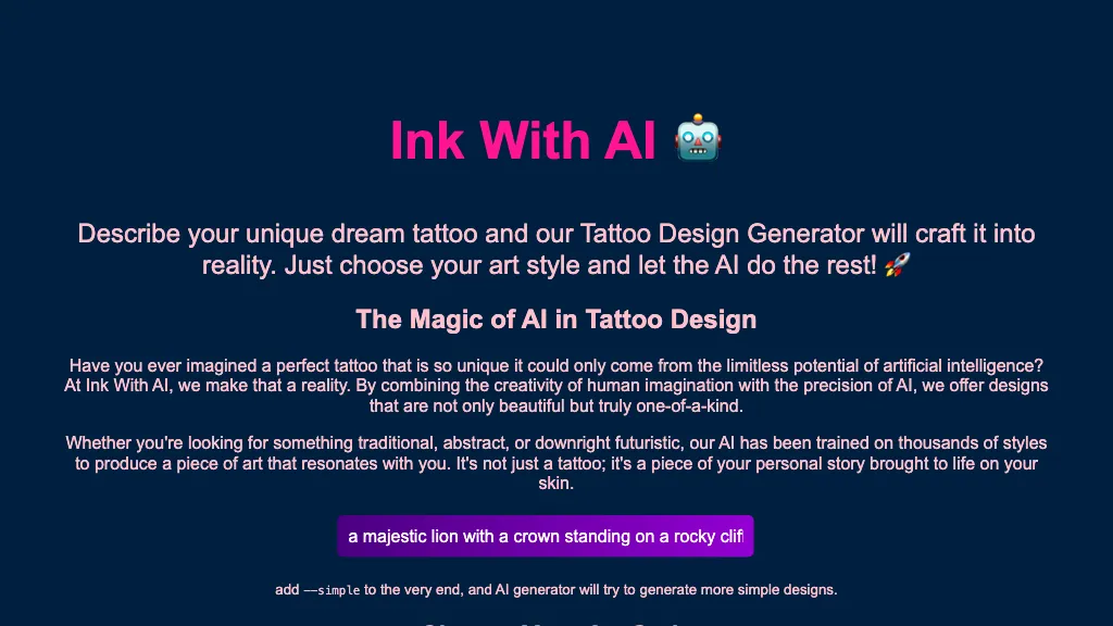 Ink With AI - tattoo designer website
