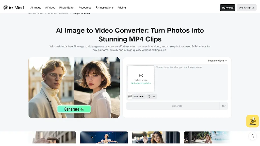 insMind Image to Video Generator AI tool screenshot