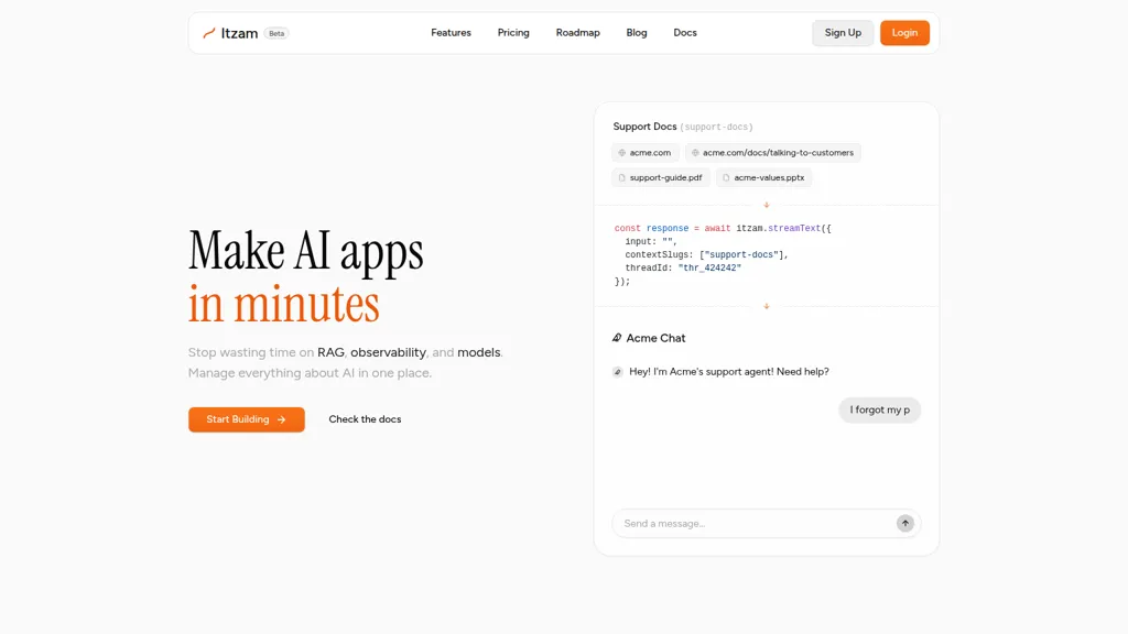 Itzam AI tool screenshot