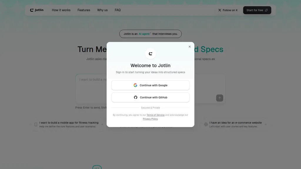 Jotlin AI tool screenshot