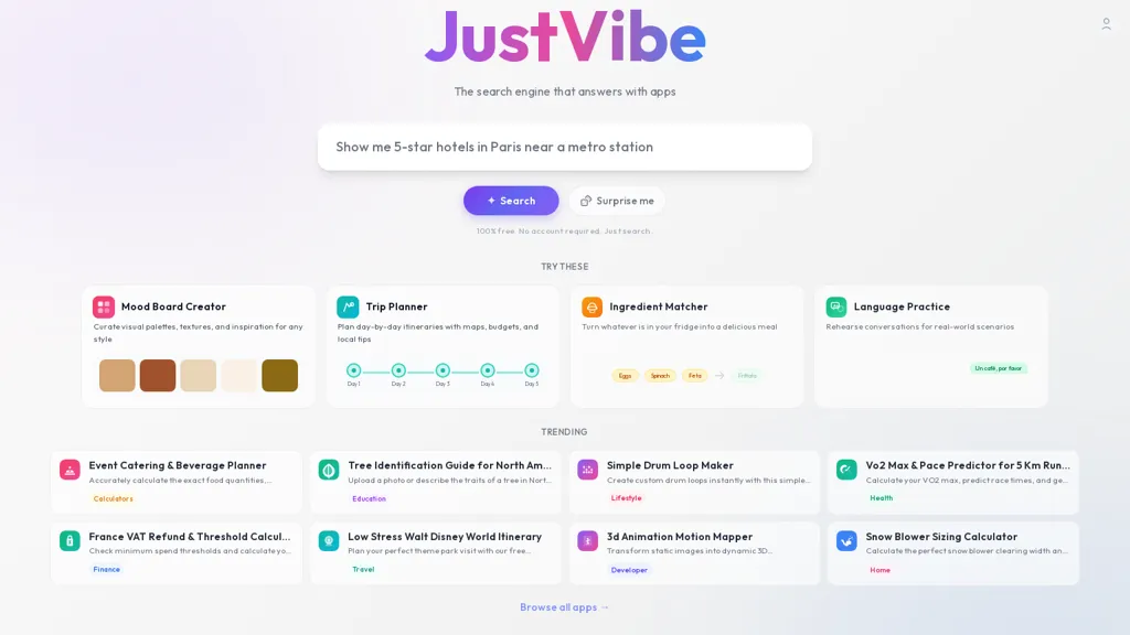 JustVibe AI tool screenshot