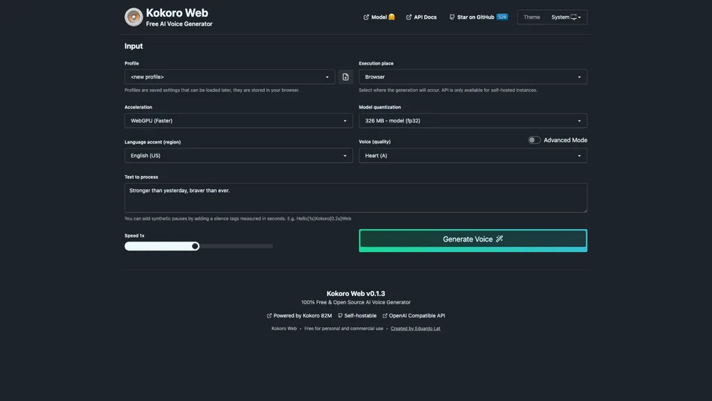 Kokoro Web AI tool screenshot