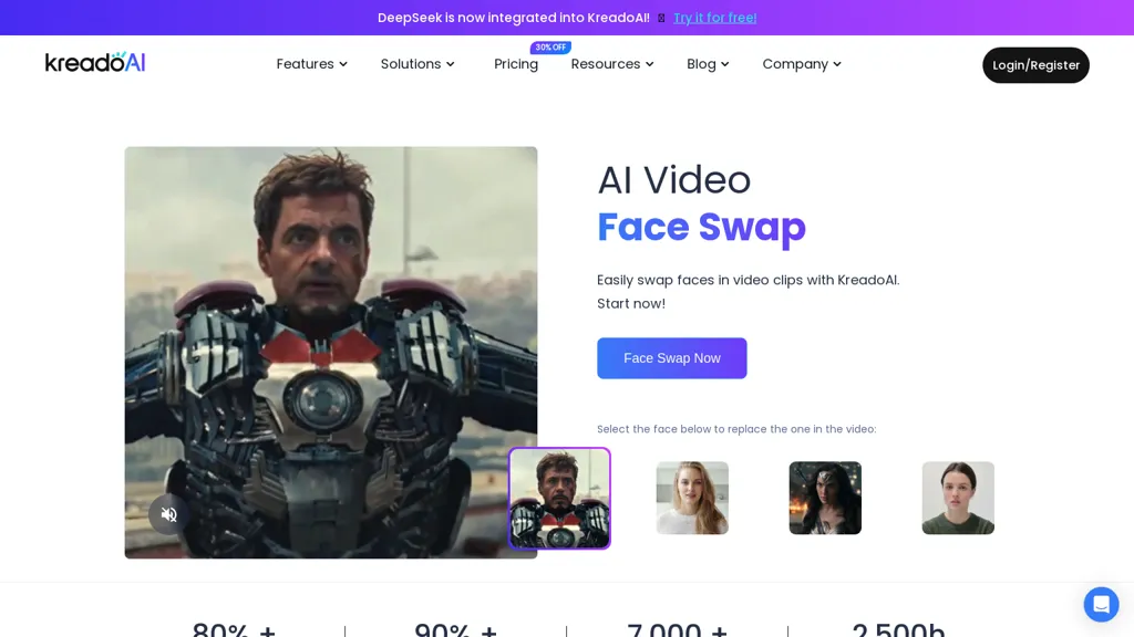 KreadoAI video face swap website
