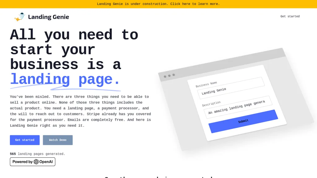 Landing Genie website