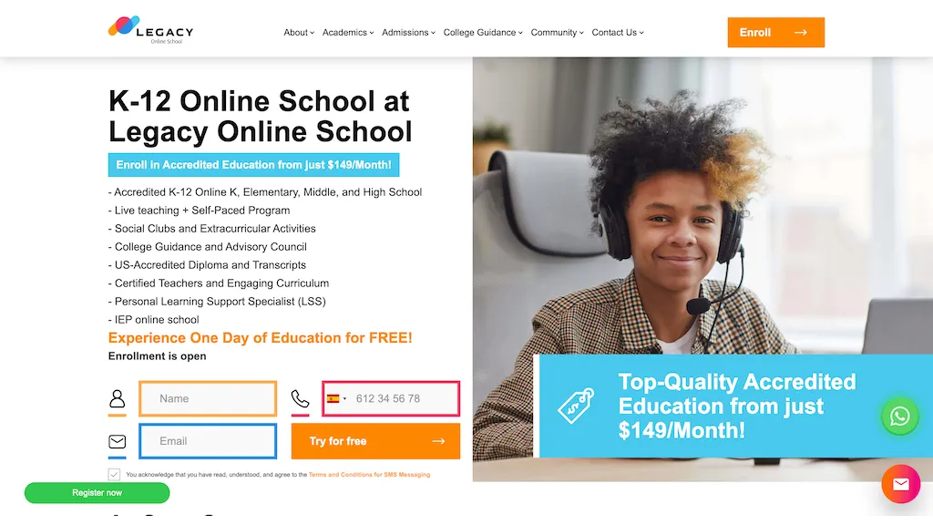 Legacy Online School website