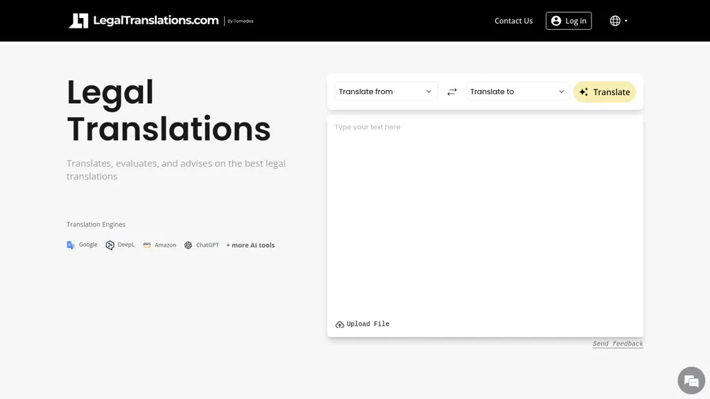 LegalTranslations.com AI tool screenshot