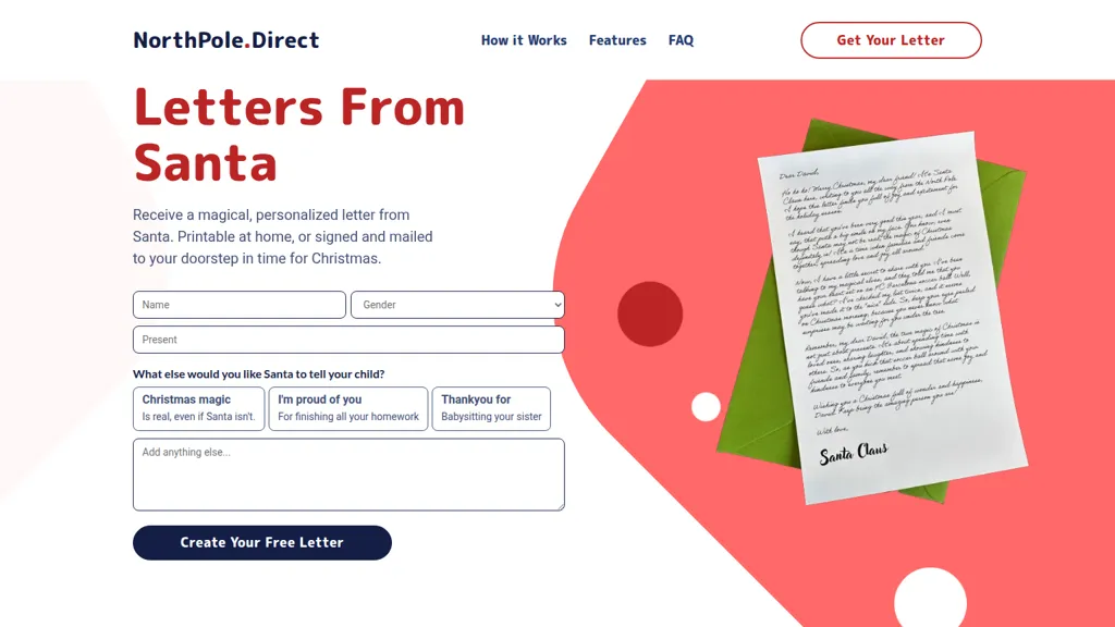 Letters from Santa AI tool screenshot