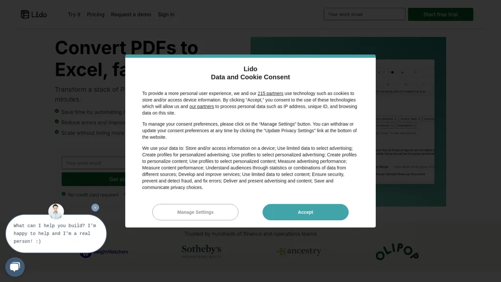 Lido PDF to Excel website