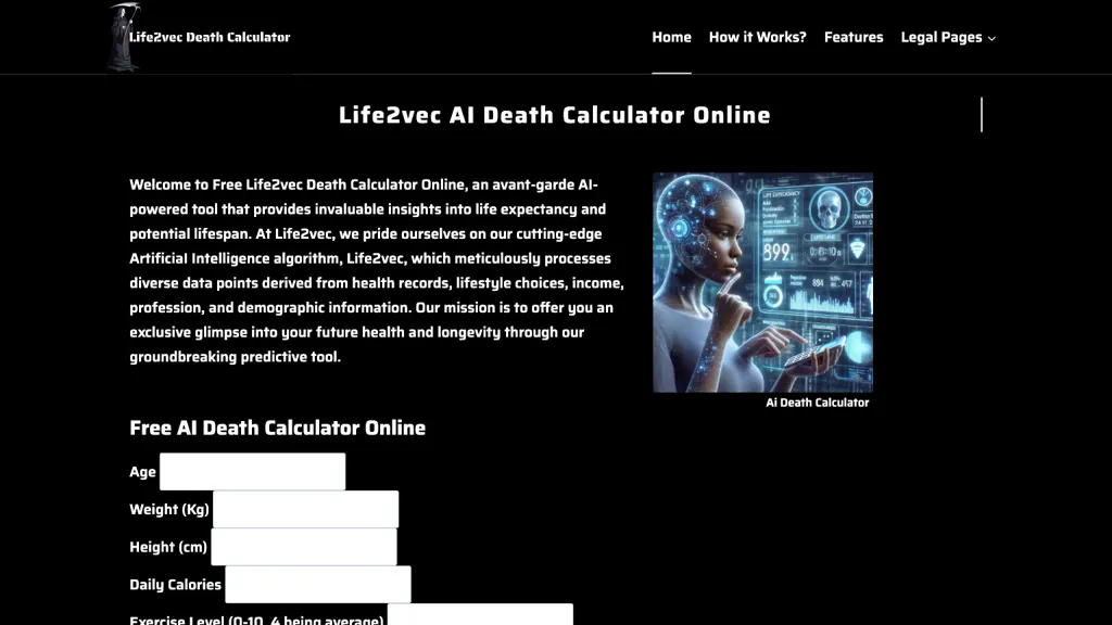Life2vec Death Calculator website