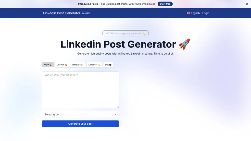 LinkedIn Post Generator AI tool screenshot