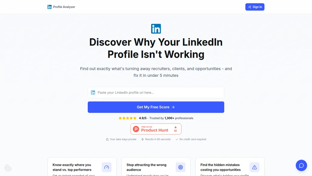 LinkedIn Profile Analyzer AI tool screenshot