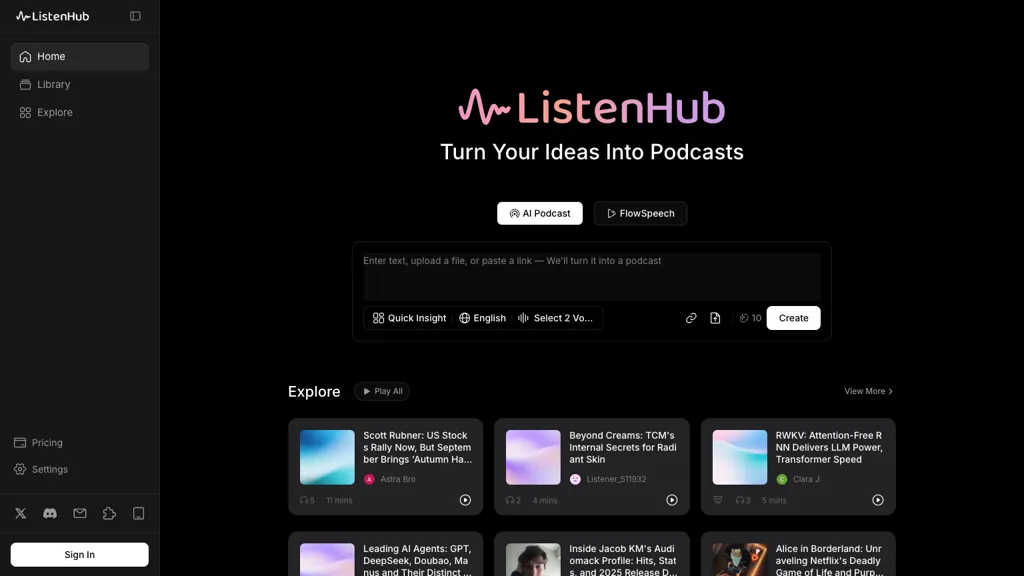 ListenHub AI tool screenshot