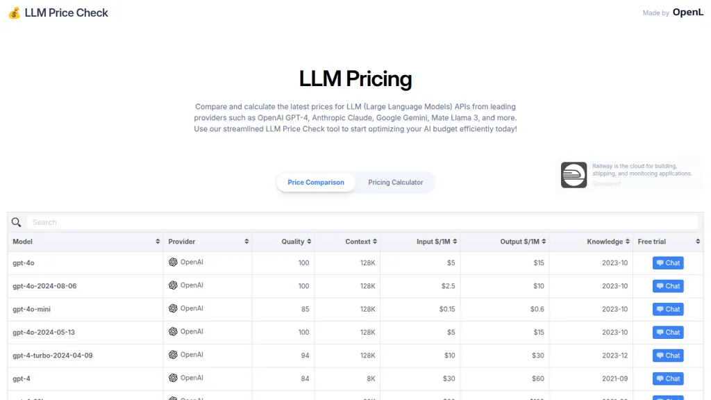 LLM Price Check AI tool screenshot