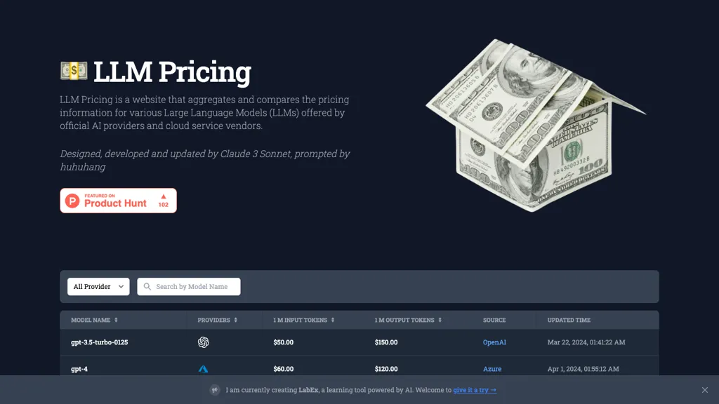 LLM Pricing website