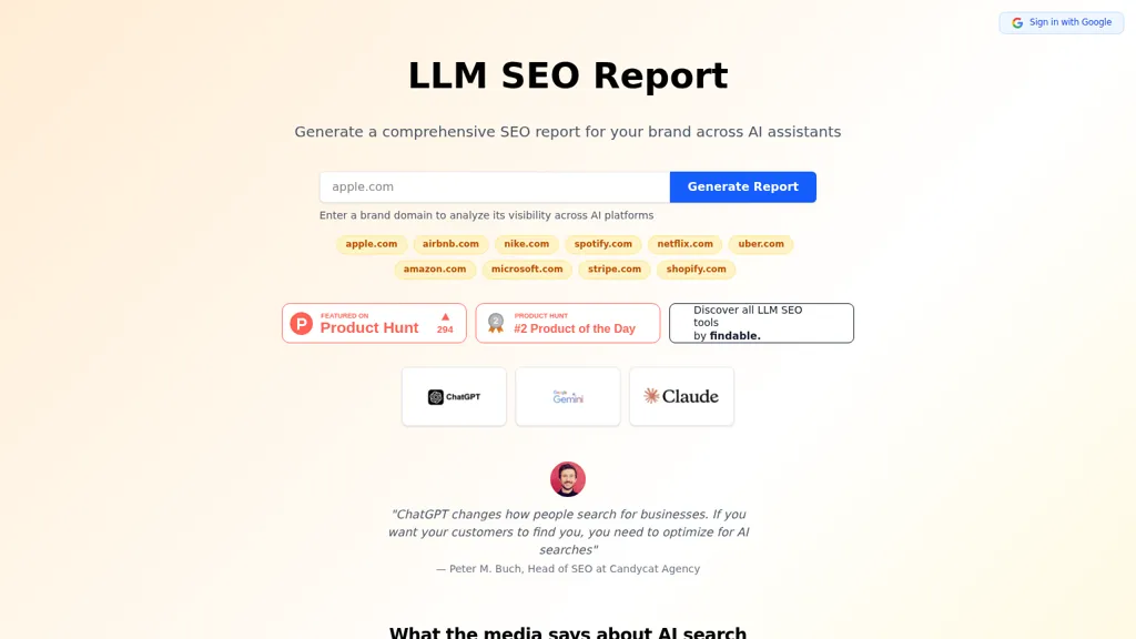 LLM SEO Report AI tool screenshot