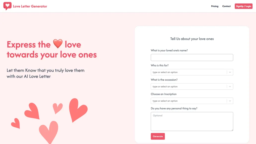 Love Letter Generator website
