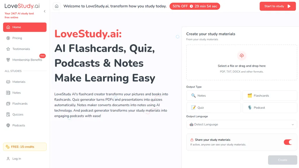 LoveStudy AI tool screenshot