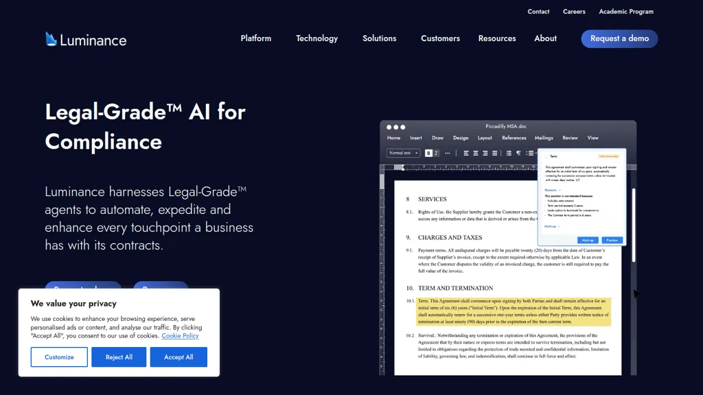 luminance.com AI tool screenshot