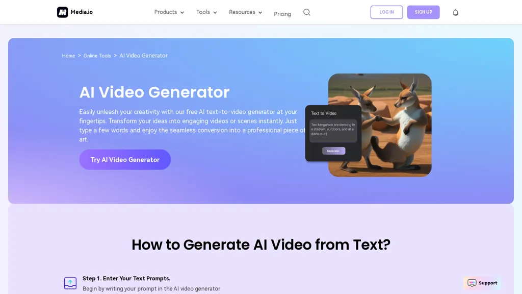 Media.io AI Video Generator website