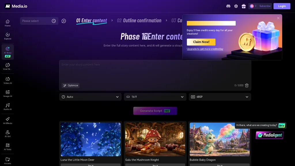 Script to Video Generator - Media.io AI tool screenshot