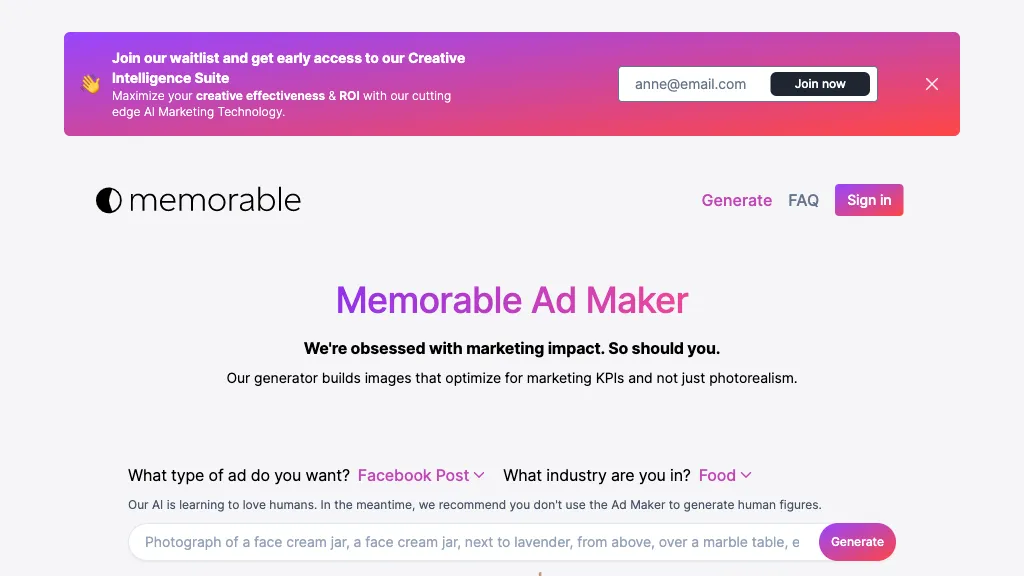 Memorable Ad Maker website
