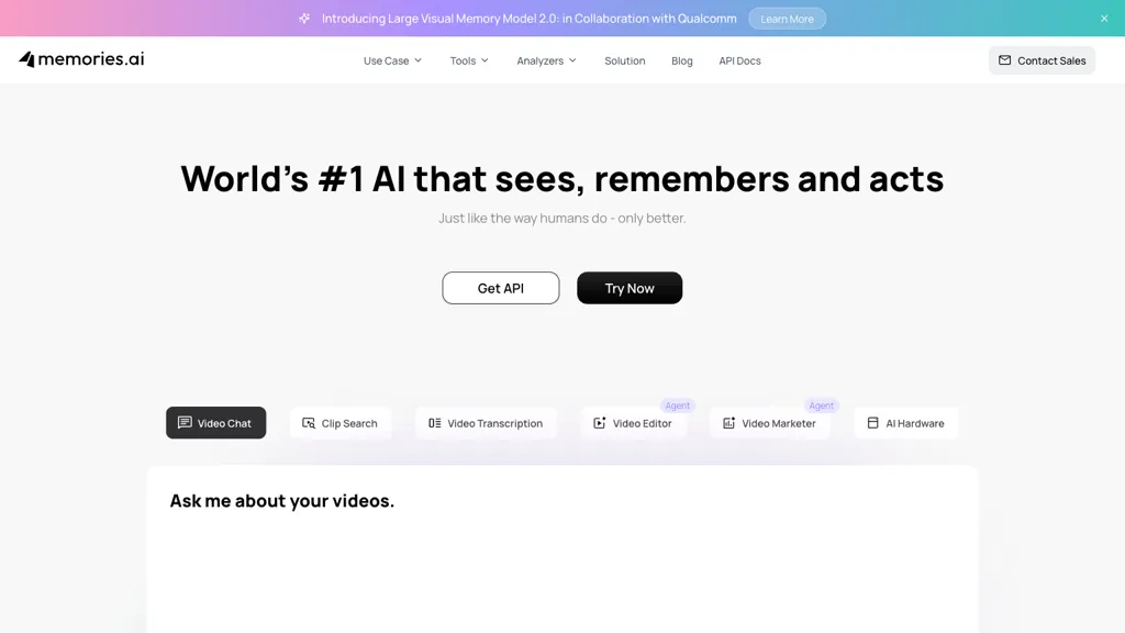 Memories.ai AI tool screenshot