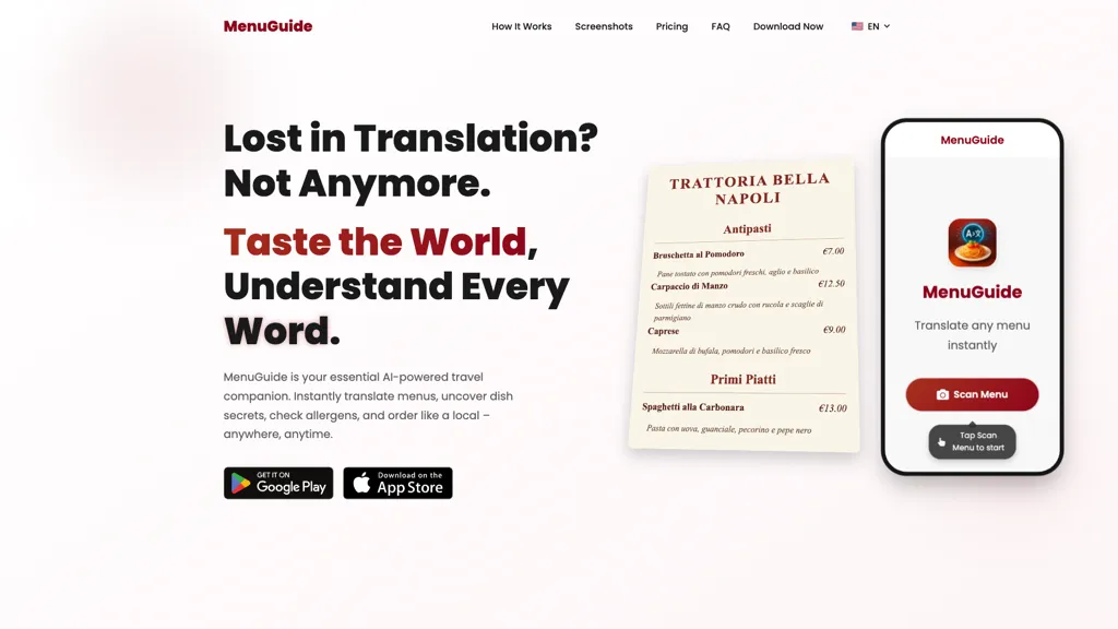 MenuGuide AI tool screenshot