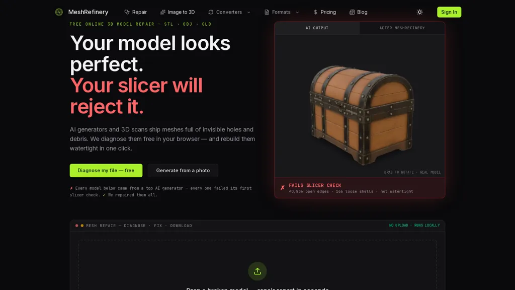 Meshrefinery AI tool screenshot