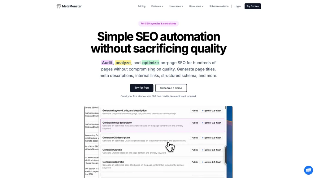 MetaMonster SEO Crawler AI tool screenshot