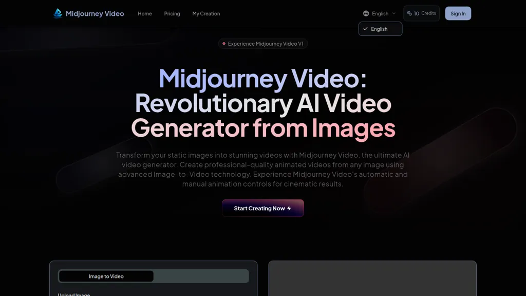 Midjourney Video AI tool screenshot