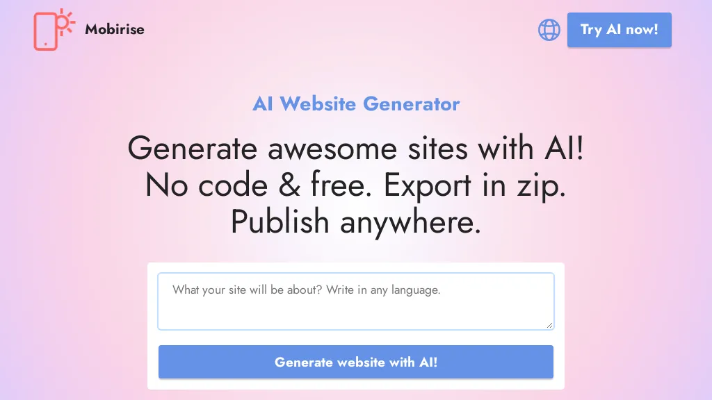 Mobirise AI Website Generator website