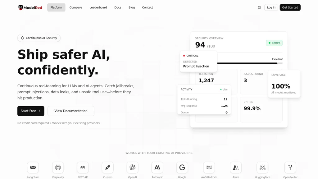 ModelRed AI tool screenshot
