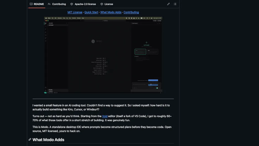 Modo IDE AI tool screenshot