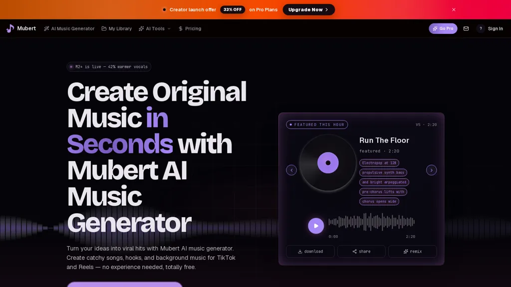 Mubert AI AI tool screenshot