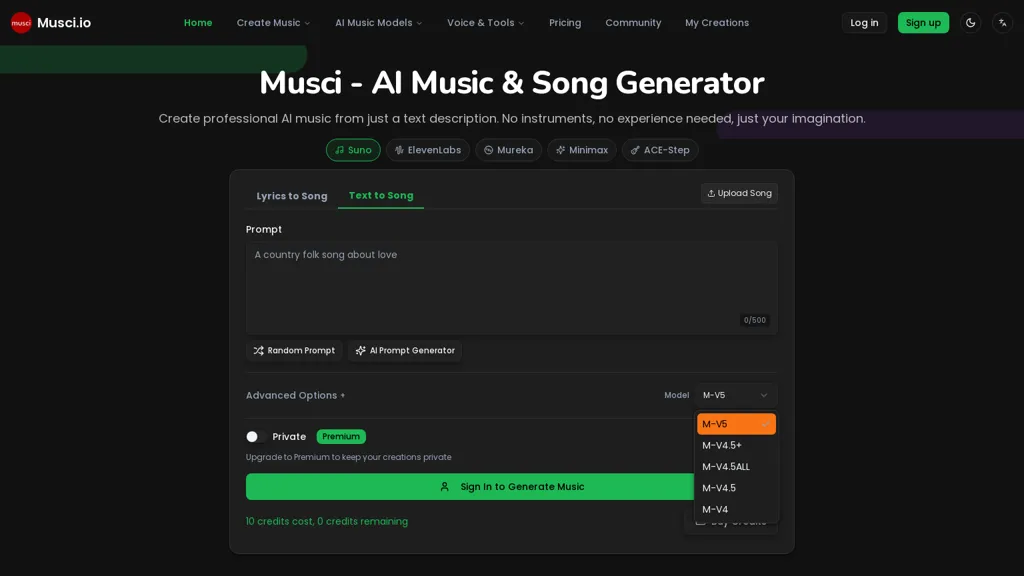 Musci.io AI tool screenshot
