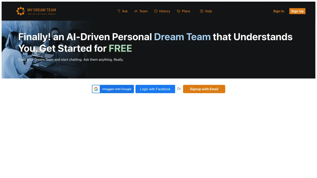 My dream team AI tool screenshot