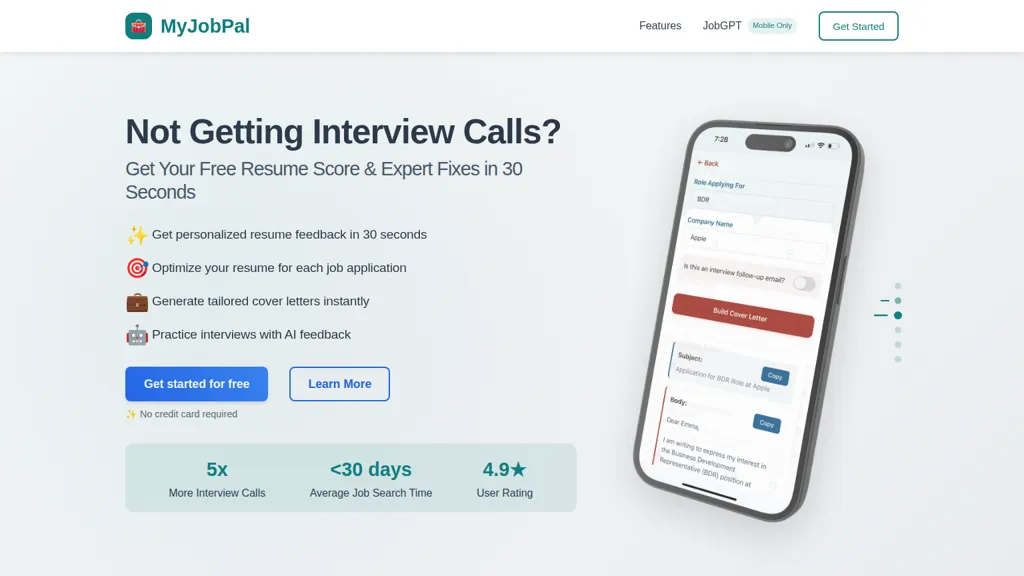 MyJobPal AI tool screenshot