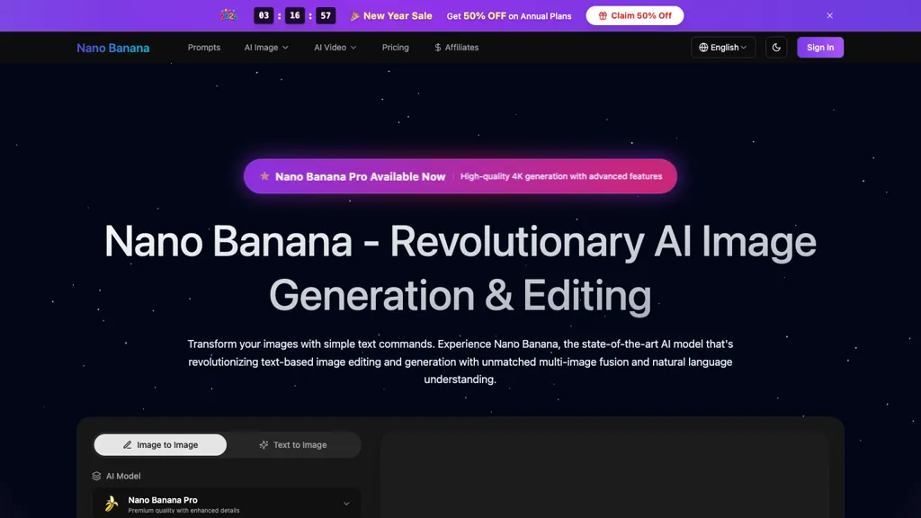 Nano Banana IMG AI tool screenshot