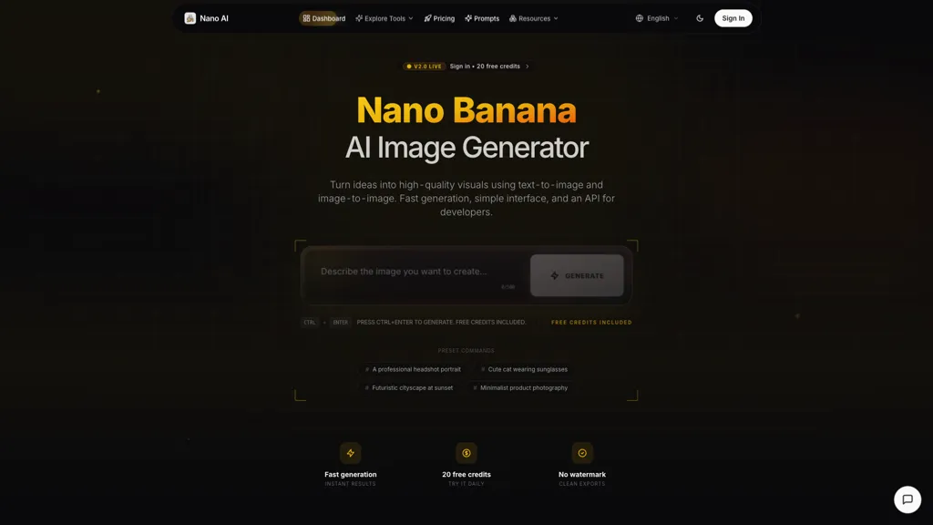 NanoBanana.com AI tool screenshot