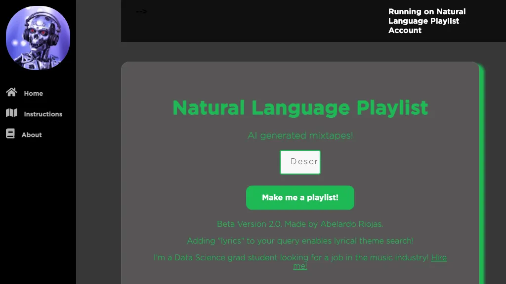 Natural Language Playlist website