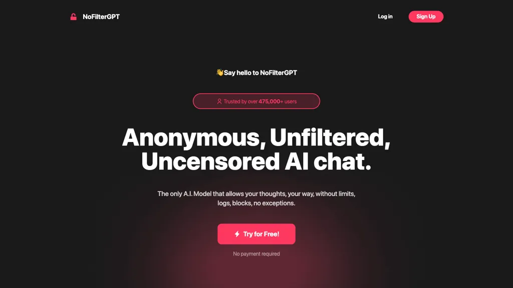 NoFilterGpt.com AI tool screenshot
