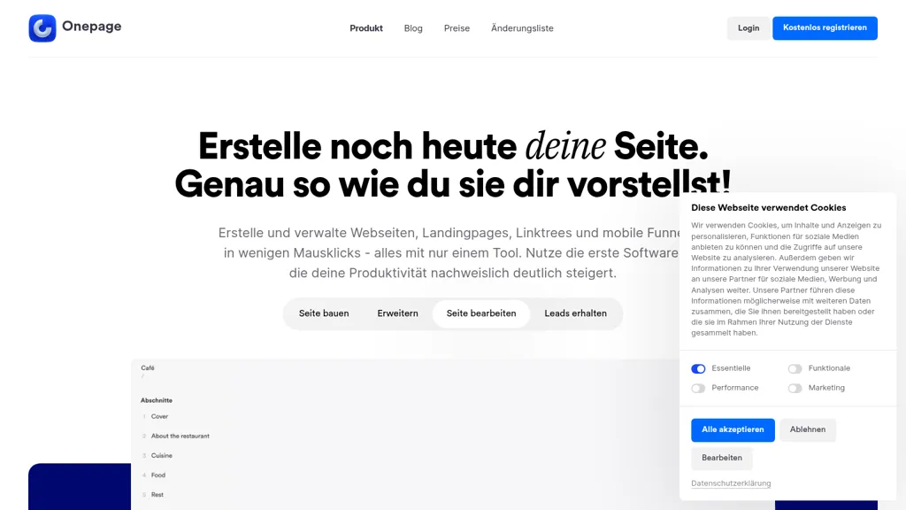 Onepage AI tool screenshot