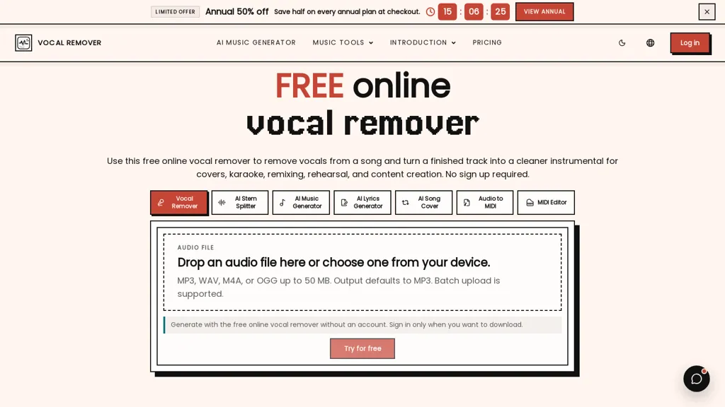 Onlinevocalremover.com screenshot