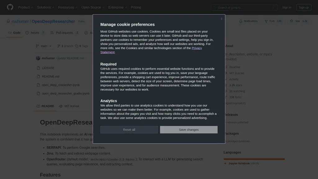 Open Deep Researcher website